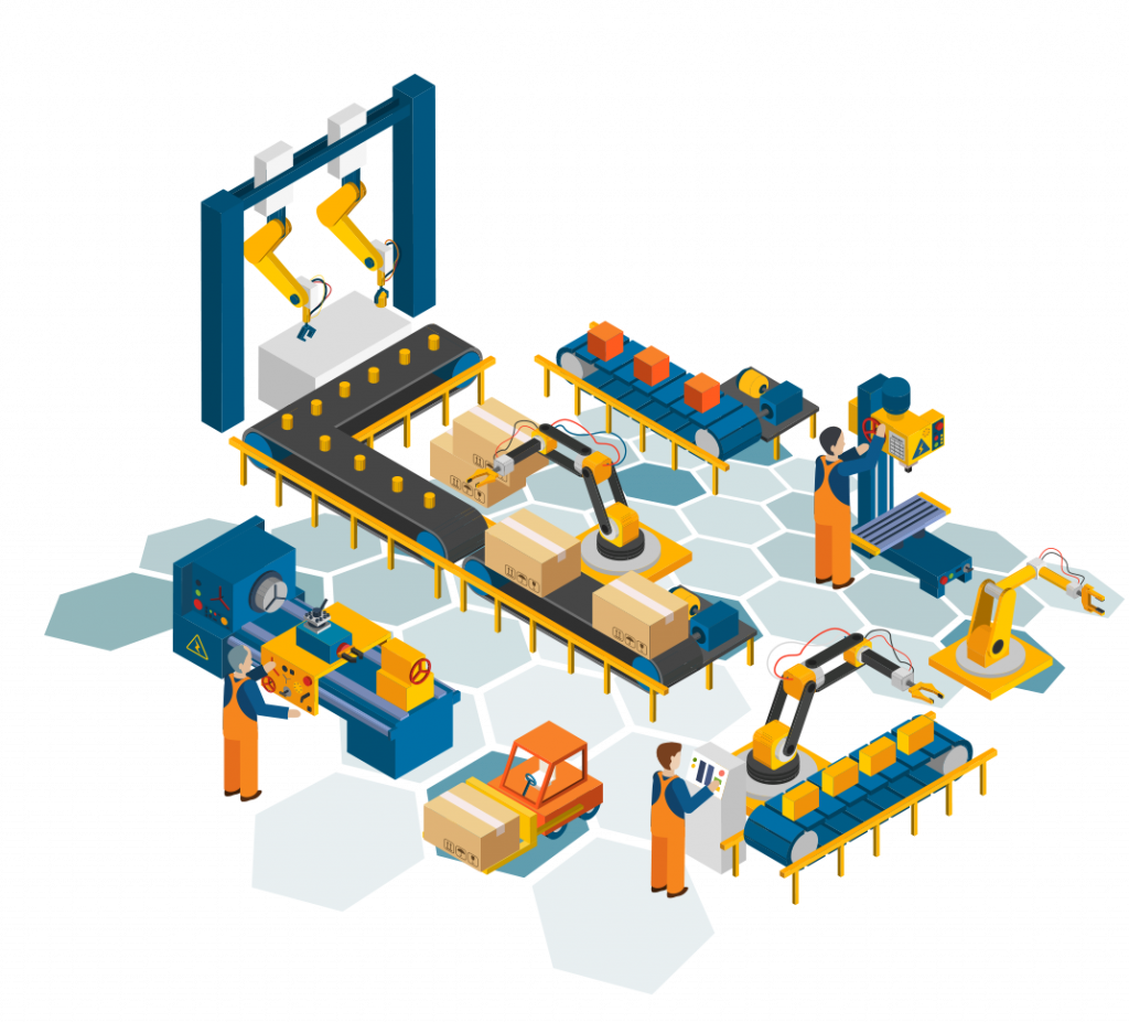 Cartoon image of manufacturing process