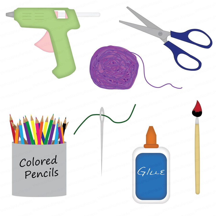 A group of crafting supplies.