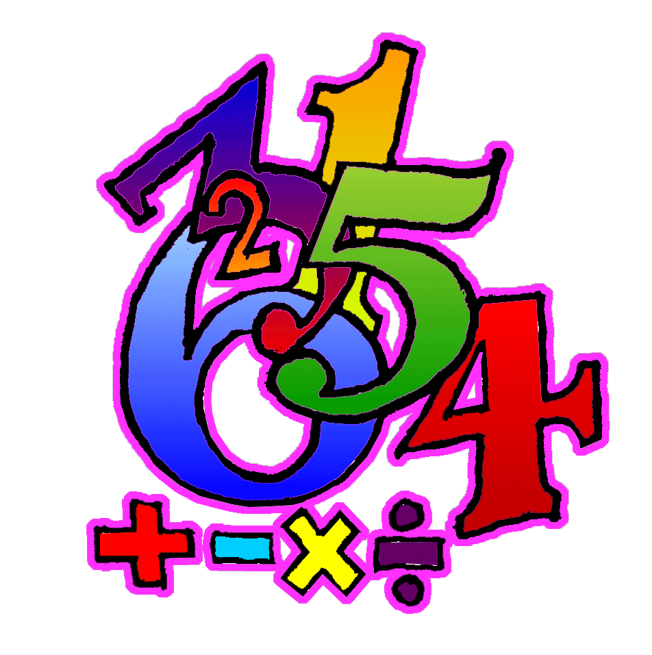 Cluster of brightly colored numbers and math symbols.