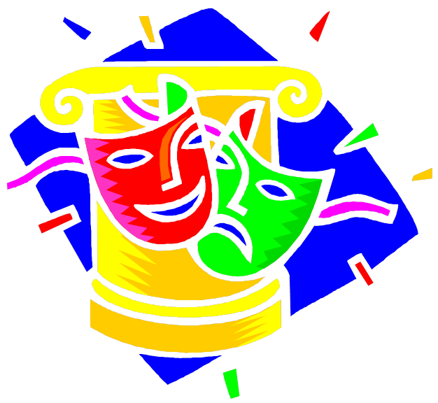 Brightly colored clip art of happy and sad drama masks