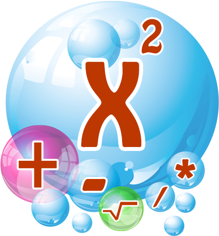 Algebra symbols in colorful bubbles