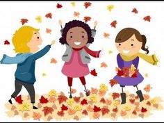 Cartoon of children playing in fall leaves