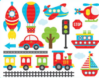 Colorful cartoon of various modes of transportation
