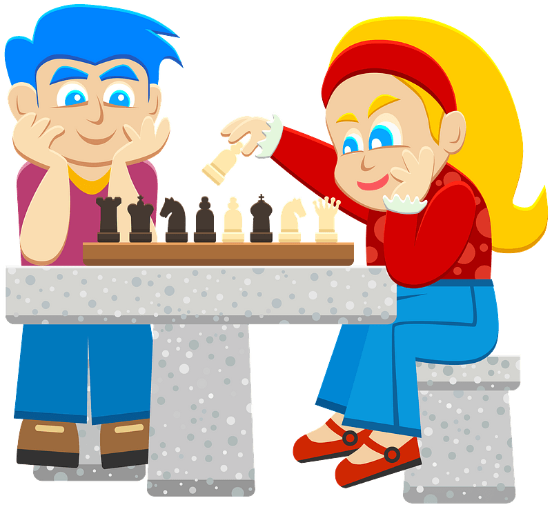 Cartoon of a boy and girl playing chess