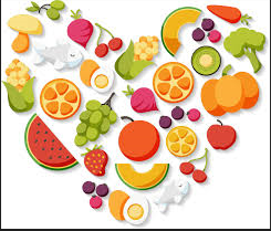 Illustration of healthy foods arranged in a heart shape