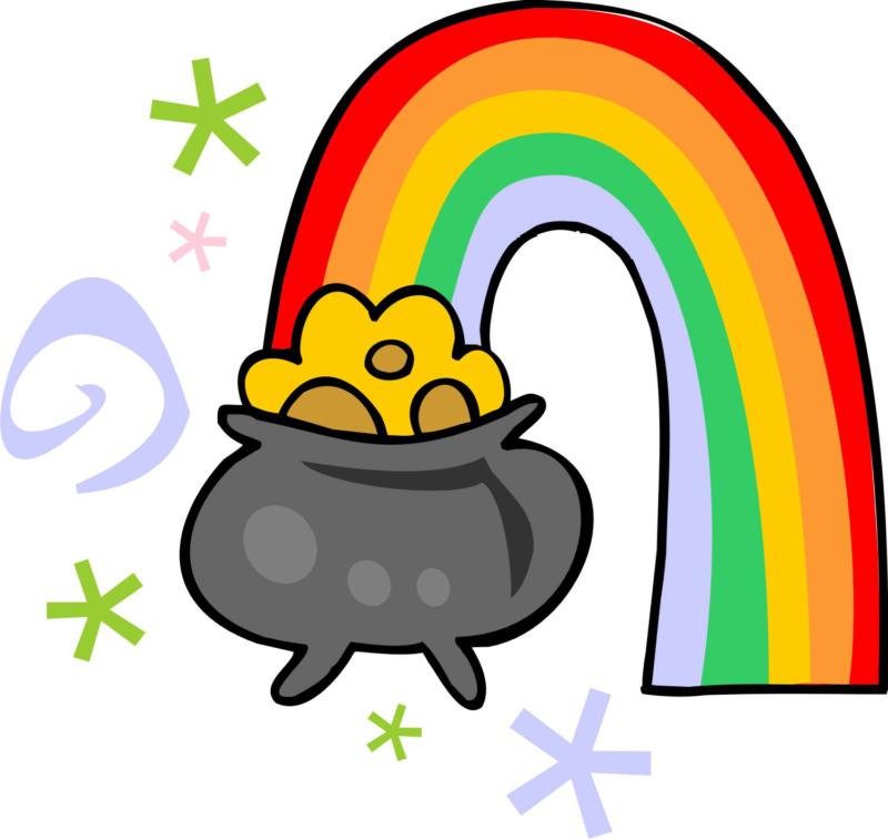 Cartoon image of rainbow leading to pot of gold