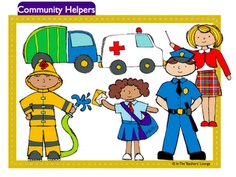 Cartoon drawing of community helpers