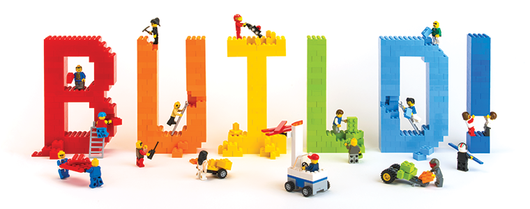 The word BUILD made with Legos.
